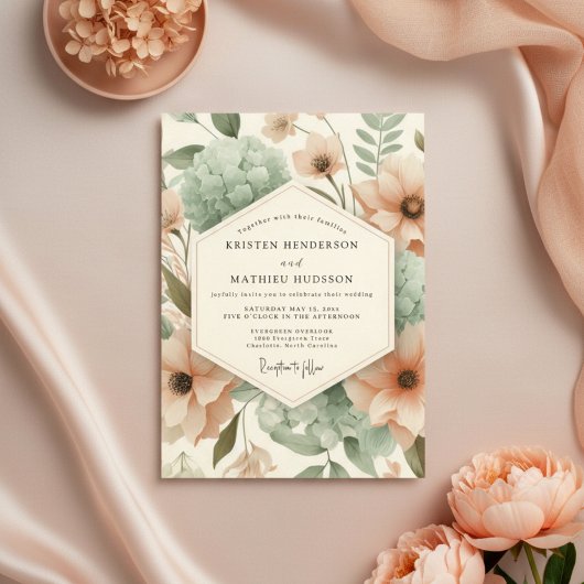 Invitation Mariage Douce Murmure de Pêche Botanique