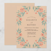 Invitation Mariage Douce Pêche Feuille de Tilleul (Devant / Derrière)