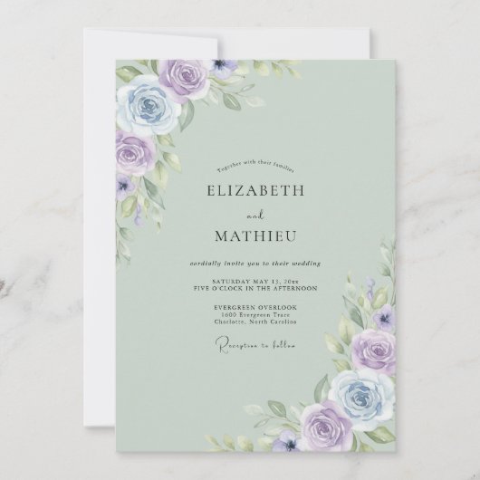 Invitation Mariage Douce Pétale de Lilas Menthe (Devant)