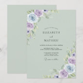Invitation Mariage Douce Pétale de Lilas Menthe (Devant / Derrière)