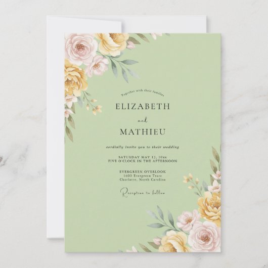 Invitation Mariage Douce Pétale de Pistache (Devant)