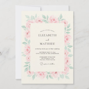 Invitation Mariage Douce Pivoine Menthe