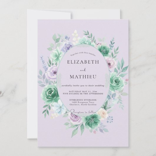 Invitation Mariage Douce Pourpre Eucalyptus Succulent (Devant)