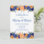 Invitation Mariage douche Fleurs Botaniques Bleu Nuit Orange (Debout devant)