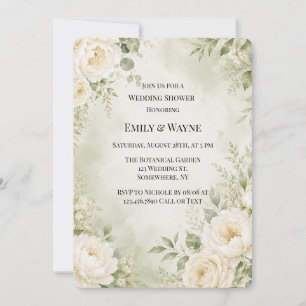 Invitation Mariage douche Floral Aquarelle Vert Sauge Ivoire