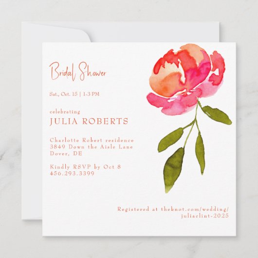 Invitation Mariage douche florale rose et orange (Devant)