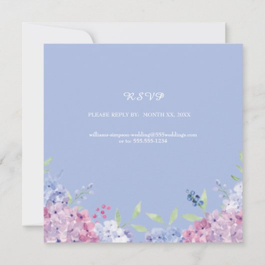 Invitation Mariage doux bleu Hydrangea Fleurs (Dos)