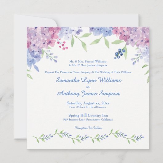 Invitation Mariage doux bleu Hydrangea Fleurs (Devant)