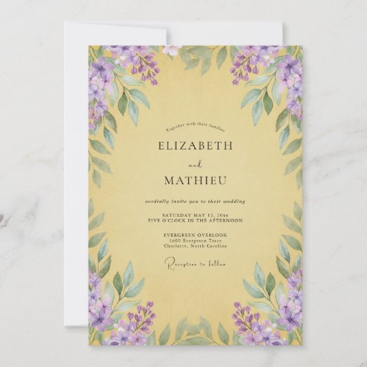 Invitation Mariage doux jaune Wisteria (Devant)