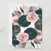 Invitation Mariage doux rose et noir floral feuillage blanc (Dos)