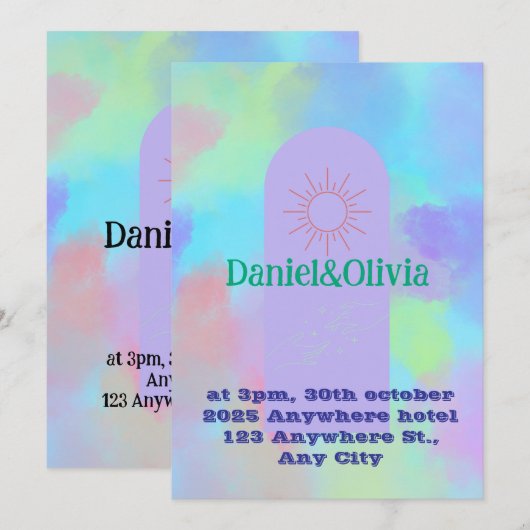 Invitation Mariage doux violet profond (Devant / Derrière)