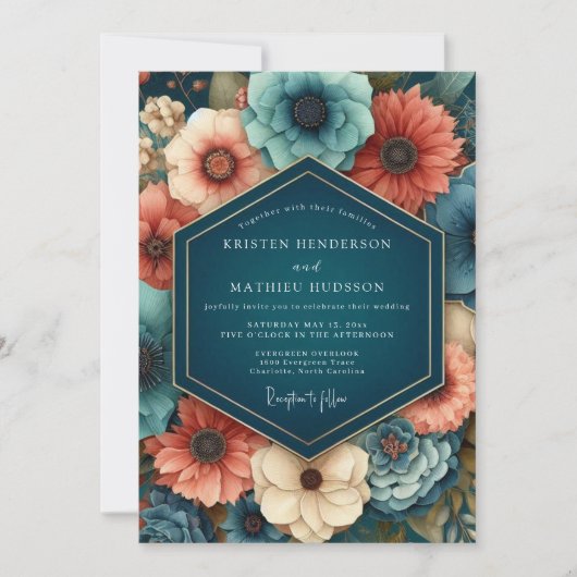 Invitation Mariage dramatique au paprika saphir (Devant)