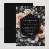 Invitation Mariage Dramatique Blush & Slate Bloom (Devant / Derrière)