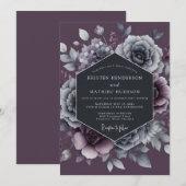 Invitation Mariage Dramatique Floraison d'Ardoise Violette (Devant / Derrière)