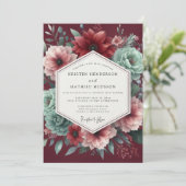Invitation Mariage Dramatique Grenat et Sarcelle (Debout devant)