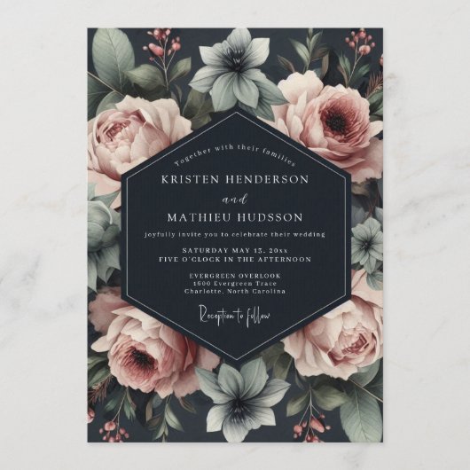 Invitation Mariage dramatique Rose Ardoise (Devant)
