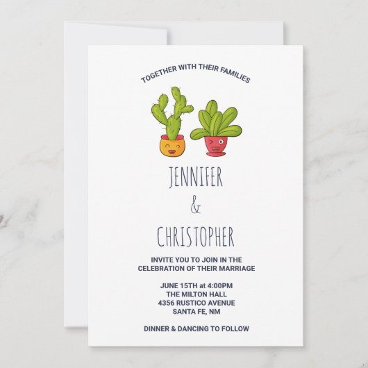 Invitation Mariage drôle de couple de cactus rigolo (Devant)