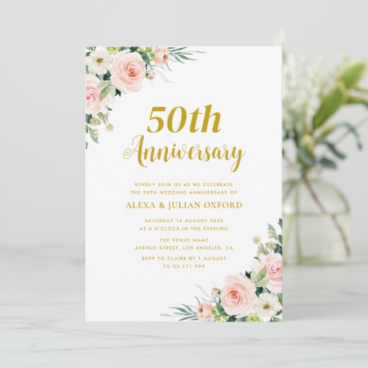 Invitation mariage du 50e anniversaire rose vif (Debout devant)