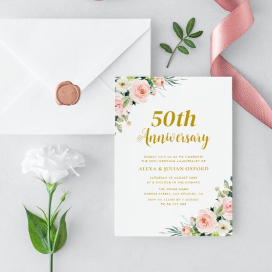 Invitation mariage du 50e anniversaire rose vif