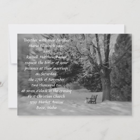 Invitation Mariage du banc d'hiver noir et blanc (Devant)