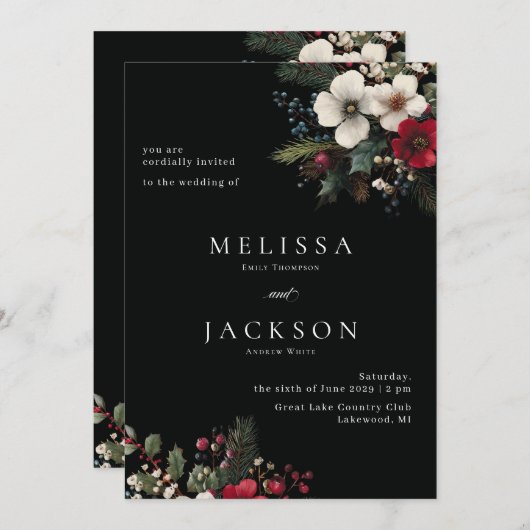 Invitation Mariage du bouquet d'hiver (Devant / Derrière)