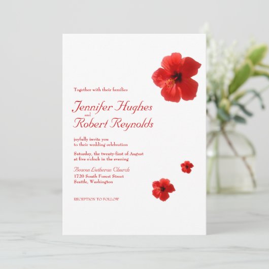 Invitation Mariage du budget tropical de l'Hibiscus rouge (Debout devant)