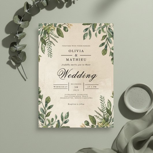 Invitation Mariage du cadre de feuillage vert de la forêt