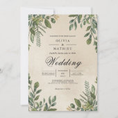 Invitation Mariage du cadre de feuillage vert de la forêt (Devant)