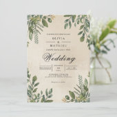 Invitation Mariage du cadre de feuillage vert de la forêt (Debout devant)