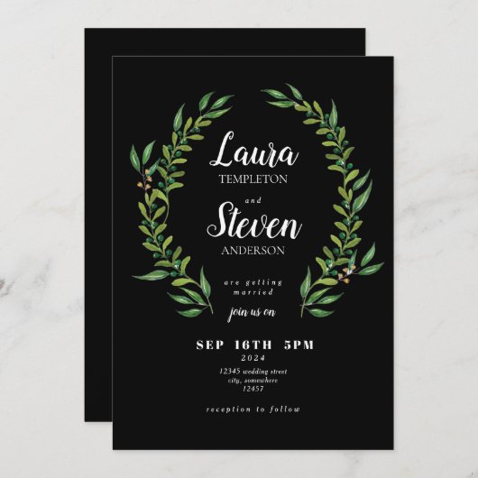 Invitation Mariage du cadre feuille (Devant / Derrière)