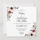 Invitation Mariage du Carré d'or Floral Bourgogne (Devant)