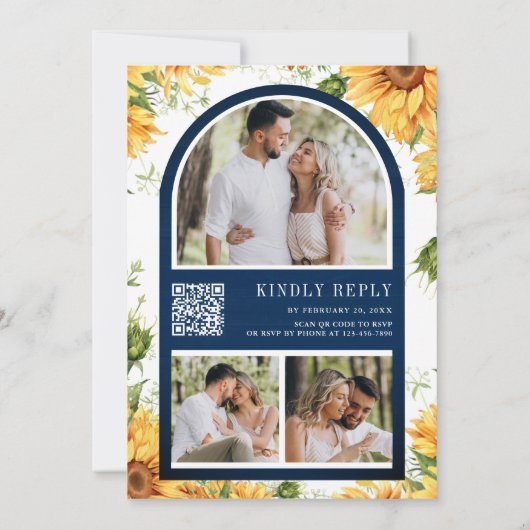 Invitation Mariage du code de la marine Blue Sunflowers Mason (Dos)