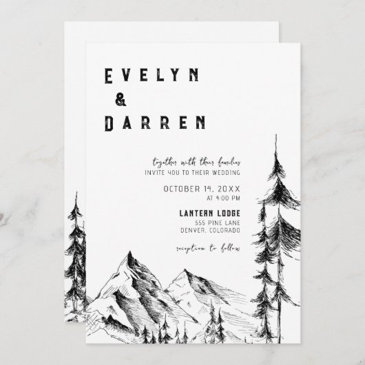Invitation Mariage du code QR de Forest Mountain (Devant / Derrière)