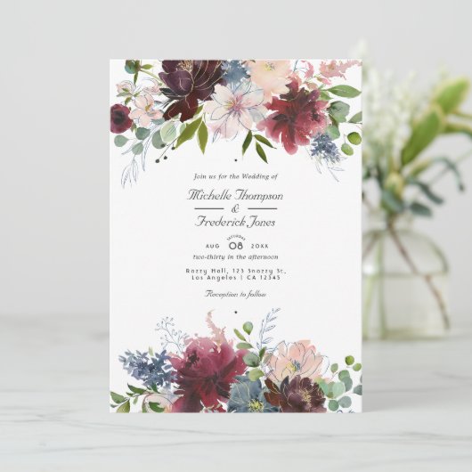 Invitation Mariage du code QR de la Bourgogne, de la marine e (Debout devant)