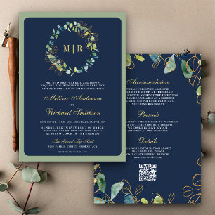 Invitation Mariage du code QR de la couronne d'Eucalyptus ble