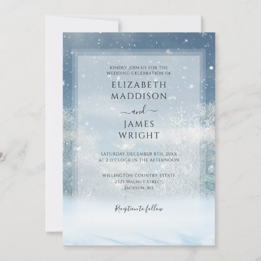 Invitation Mariage du code QR de la forêt de neige d'hiver (Devant)