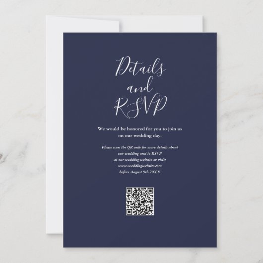 Invitation Mariage du code QR de la marine Blue Greenery Flor (Dos)