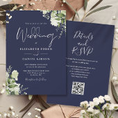 Invitation Mariage du code QR de la marine Blue Greenery Flor