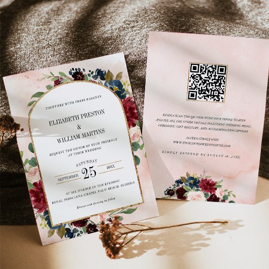 Invitation Mariage du code QR de la marine de Bourgogne