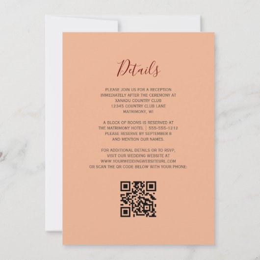 Invitation Mariage du code QR de l'Agate Or de Bourgogne (Dos)