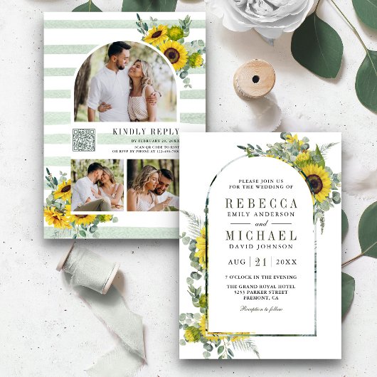 Invitation Mariage du code QR de l'arc de tournesol Eucalyptu