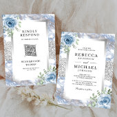 Invitation Mariage du code QR du marbre bleu argenté