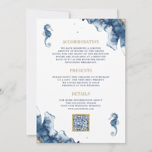 Invitation Mariage du code QR du monogramme de marine nautiqu (Dos)