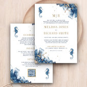 Invitation Mariage du code QR du monogramme de marine nautiqu