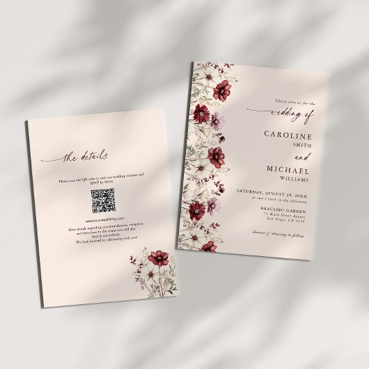 Invitation Mariage du code QR Fleur sauvage de Bourgogne