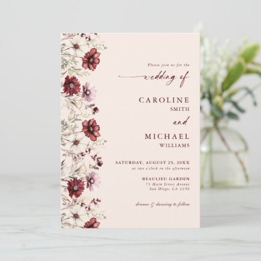 Invitation Mariage du code QR Fleur sauvage de Bourgogne (Debout devant)