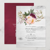 Invitation Mariage du code QR floral rustique de Bourgogne et (Devant / Derrière)