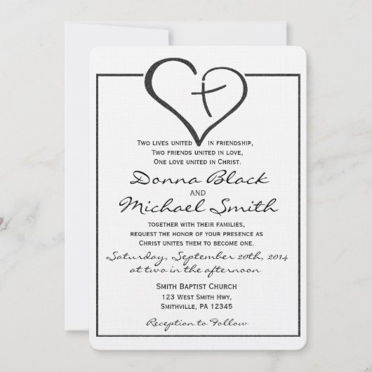 Invitation Mariage du coeur croisé noir (Devant)