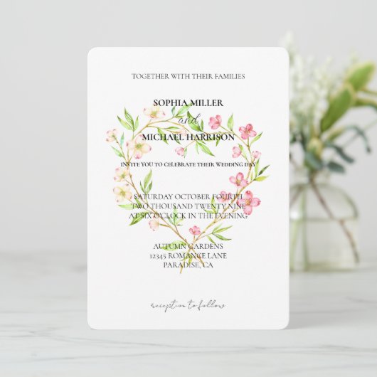 Invitation Mariage du coeur de fleurs de Dogwood blanc rose (Debout devant)