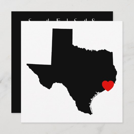 Invitation Mariage du Coeur Rouge du Texas blanc et noir (Devant / Derrière)